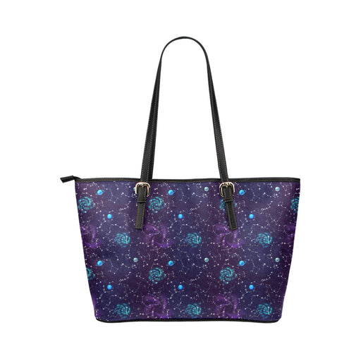 Zodiac Galaxy Design Print Leather Tote Bag