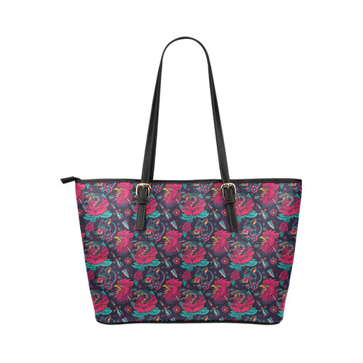 Old School Tattoo Print Leather Tote Bag