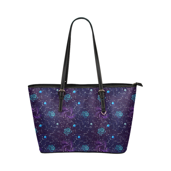 Zodiac Galaxy Design Print Leather Tote Bag