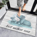 Front Doormats,Mother's Day Mom and Kid Blue Elephant Playing Water Bath Rugs Carpet Durable Washable Welcome Mats,Cartoon Elephants Retro Plank Low Profile Doormat Kitchen\/Indoor\/Bathroom 18x30In