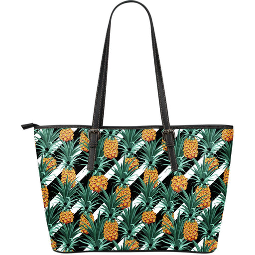 Pineapple Striped Pattern Print Leather Tote Bag