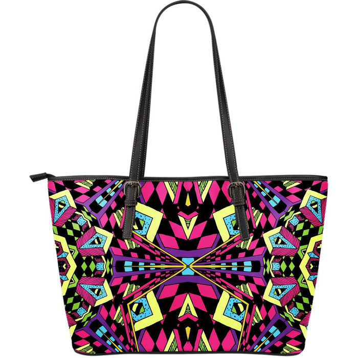 Psychedelic Ethnic Trippy Print Leather Tote Bag