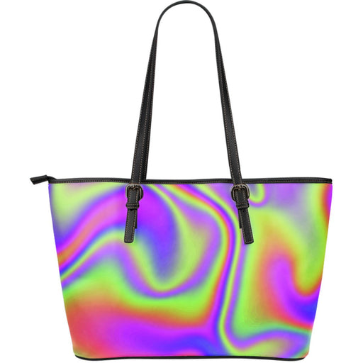 Abstract Holographic Trippy Print Leather Tote Bag