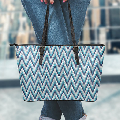 Zigzag Knitted Pattern Print Leather Tote Bag