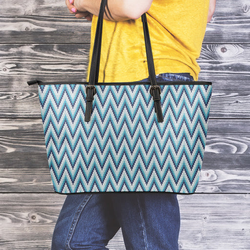 Zigzag Knitted Pattern Print Leather Tote Bag
