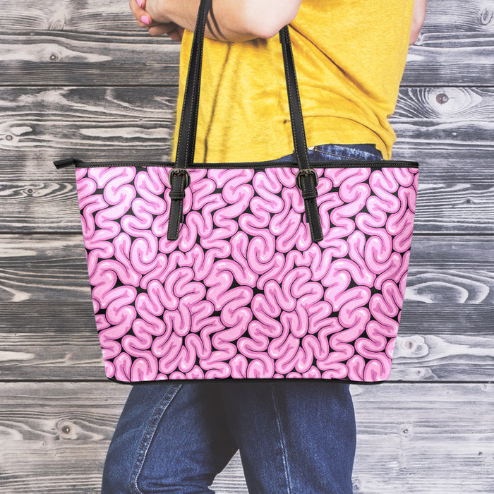 Halloween Brain Print Leather Tote Bag