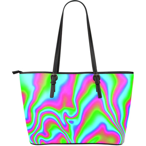 Abstract Psychedelic Trippy Print Leather Tote Bag