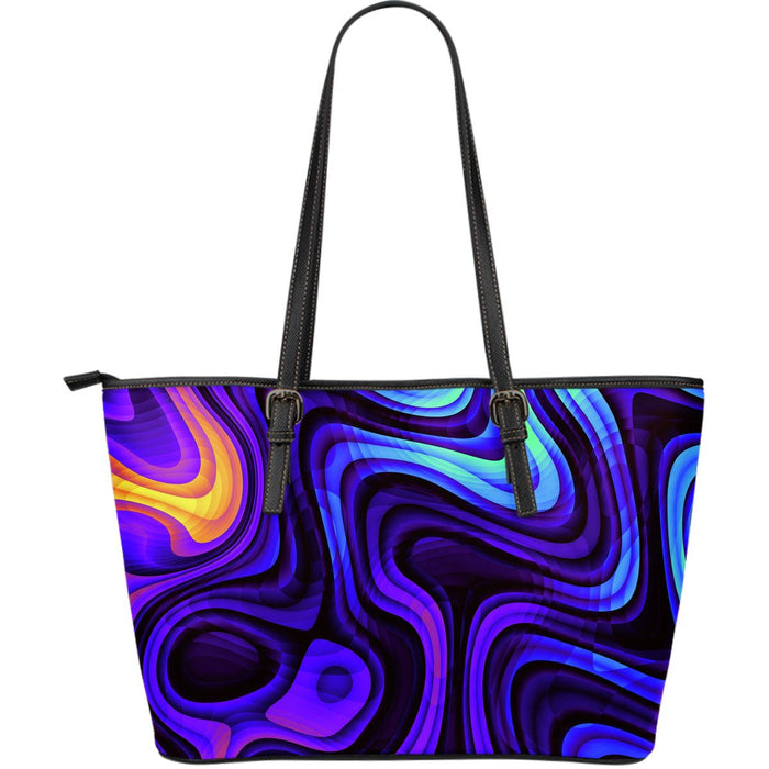 Dark Psychedelic Trippy Print Leather Tote Bag