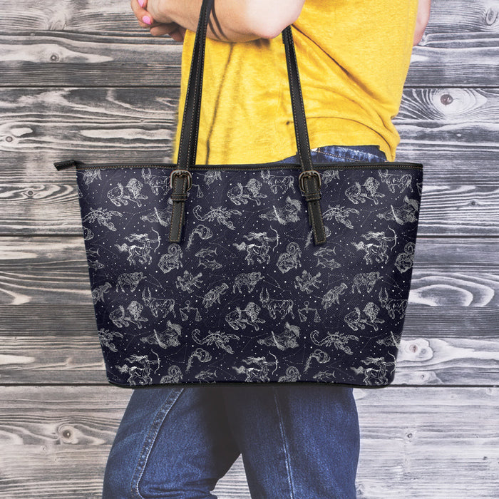 Zodiac Constellation Pattern Print Leather Tote Bag