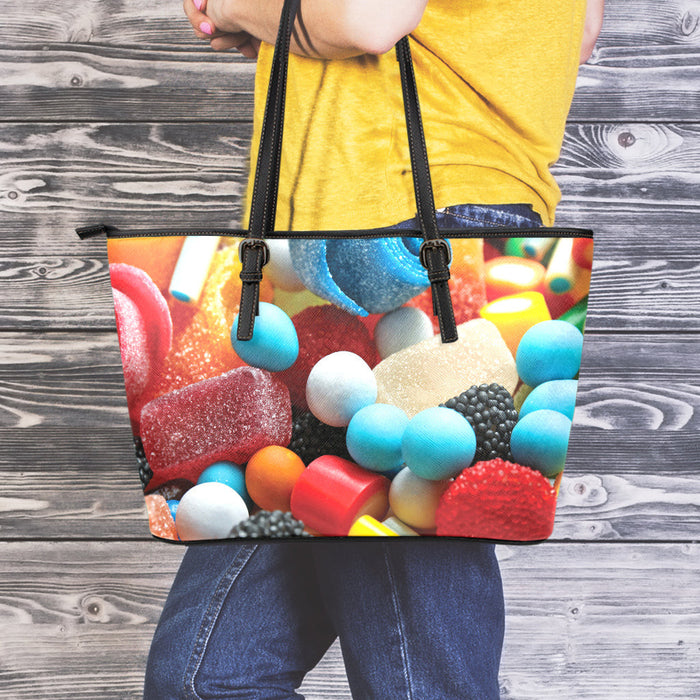 Yummy Gummy Print Leather Tote Bag