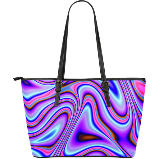 Purple Psychedelic Trippy Print Leather Tote Bag