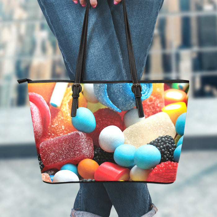 Yummy Gummy Print Leather Tote Bag