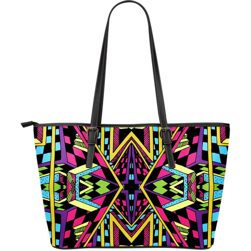 Ethnic Psychedelic Trippy Print Leather Tote Bag