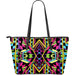 Ethnic Psychedelic Trippy Print Leather Tote Bag