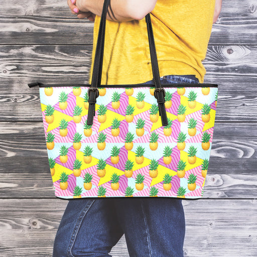 Zigzag Pineapple Pattern Print Leather Tote Bag
