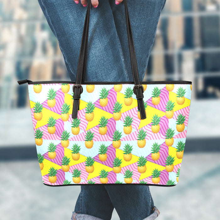 Zigzag Pineapple Pattern Print Leather Tote Bag