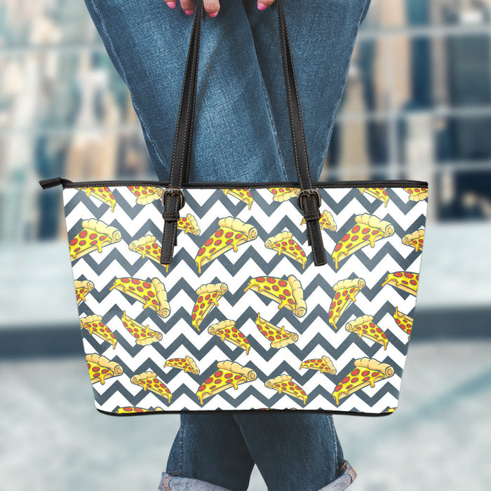 Zigzag Pizza Pattern Print Leather Tote Bag