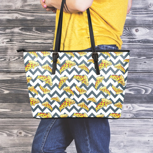 Zigzag Pizza Pattern Print Leather Tote Bag
