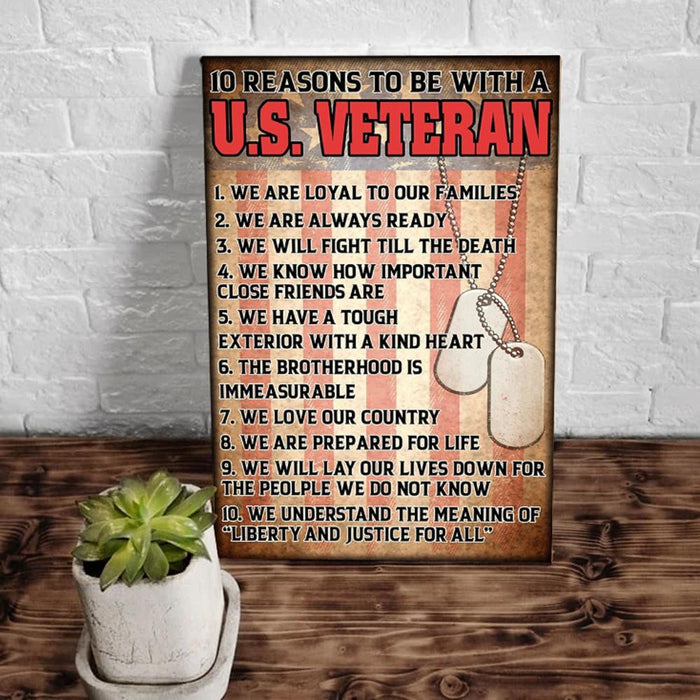 Veteran 10 Reasons To Be With A Us Veteran Canvas Wall Art For Soldier Veterans Memorial's Day Gift Ideas