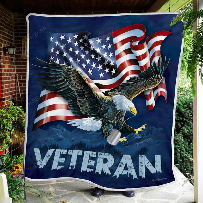 American Eagle Veteran Fleece Blanket For Soldier Veterans Memorial's Day Gift Ideas
