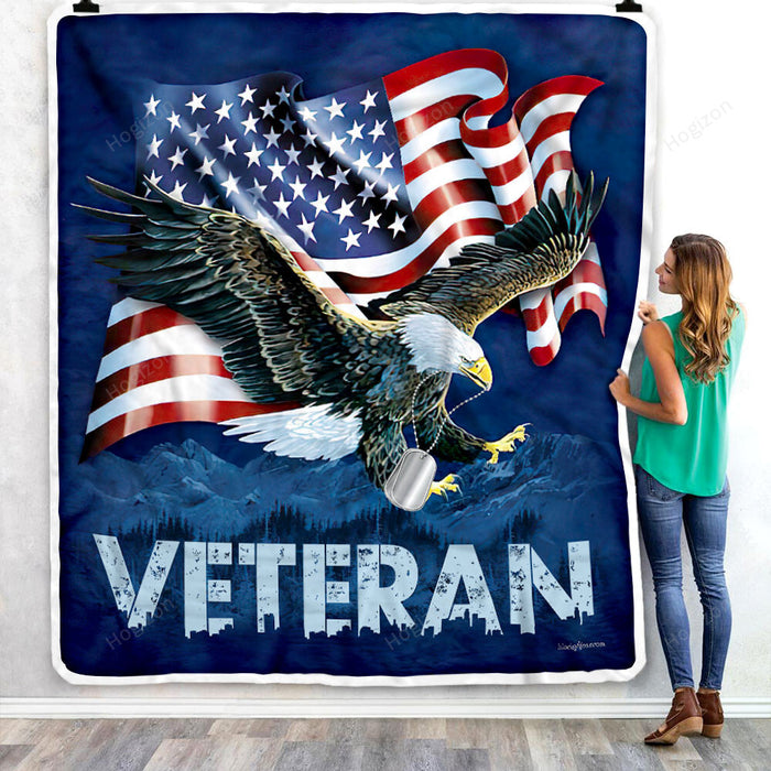 American Eagle Veteran Fleece Blanket For Soldier Veterans Memorial's Day Gift Ideas