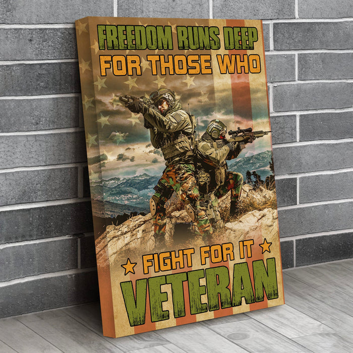 Veteran Fight For Freedom Patriotism Memorial Respect Us Military Us Flag Canvas Wall Art For Soldier Veterans Memorial's Day Gift Ideas