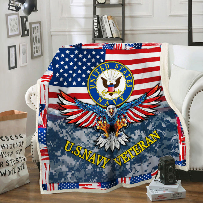 U.S. Navy Veteran Camo Fleece Blanket For Soldier Veterans Memorial's Day Gift Ideas