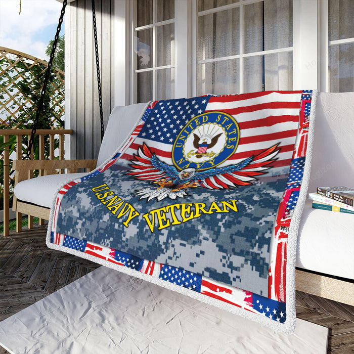 U.S. Navy Veteran Camo Fleece Blanket For Soldier Veterans Memorial's Day Gift Ideas