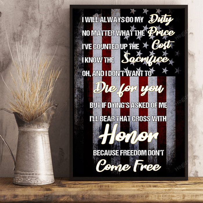 Veteran Cool I Will Always Do My Duty No Matter Canvas Wall Art For Soldier Veterans Memorial's Day Gift Ideas