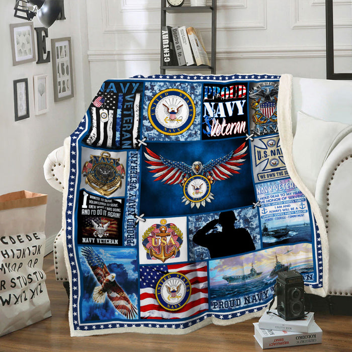 U.S Navy Veteran Proudly Served Fleece Blanket For Soldier Veterans Memorial's Day Gift Ideas