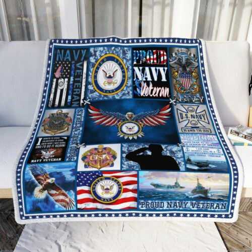 U.S Navy Veteran Proudly Served Fleece Blanket For Soldier Veterans Memorial's Day Gift Ideas