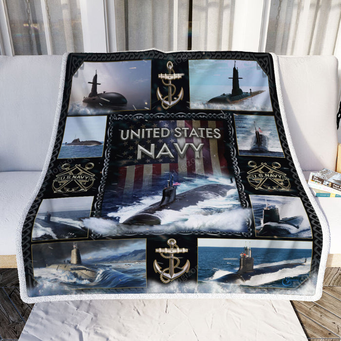 US Navy Submarine Fleece Blanket For Soldier Veterans Memorial's Day Gift Ideas