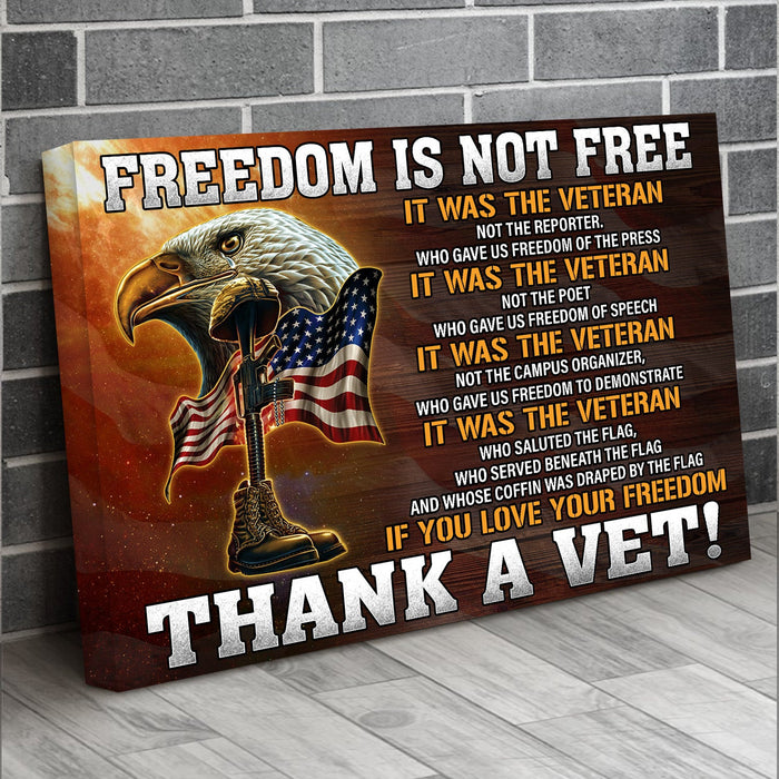 Veteran Freedom Is Not Free Us Vet Canvas Wall Art For Soldier Veterans Memorial's Day Gift Ideas