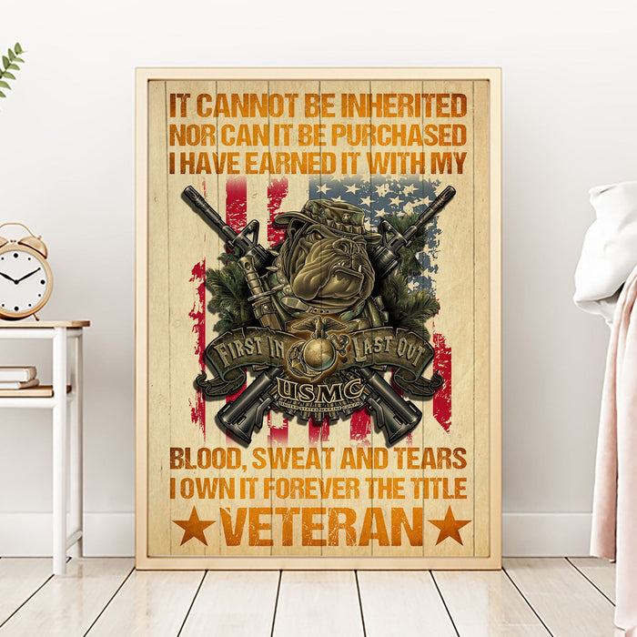 Veteran Marines Blood Sweat Tears Canvas Wall Art For Soldier Veterans Memorial's Day Gift Ideas