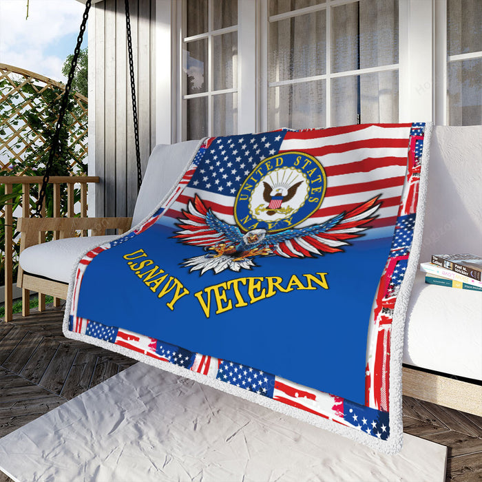 U.S. Navy Veteran Fleece Blanket For Soldier Veterans Memorial's Day Gift Ideas