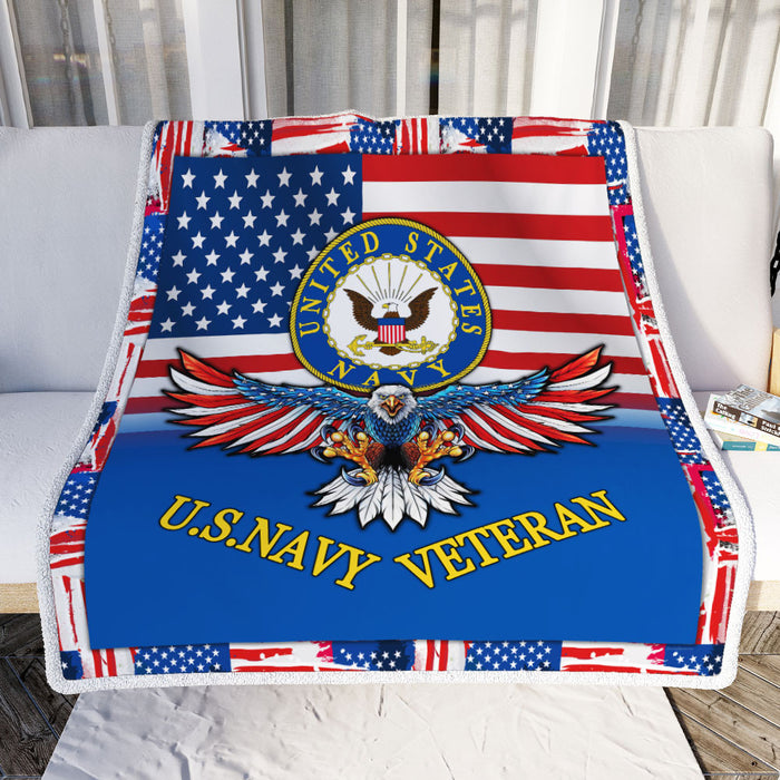 U.S. Navy Veteran Fleece Blanket For Soldier Veterans Memorial's Day Gift Ideas