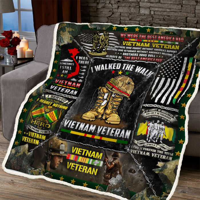 I Walked The Walk Vietnam Veteran Fleece Blanket For Soldier Veterans Memorial's Day Gift Ideas
