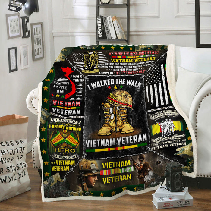 I Walked The Walk Vietnam Veteran Fleece Blanket For Soldier Veterans Memorial's Day Gift Ideas