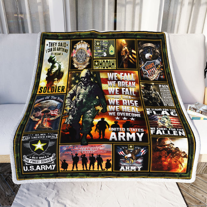 United States Army. We Rise, We Heal, We Overcome Fleece Blanket For Soldier Veterans Memorial's Day Gift Ideas