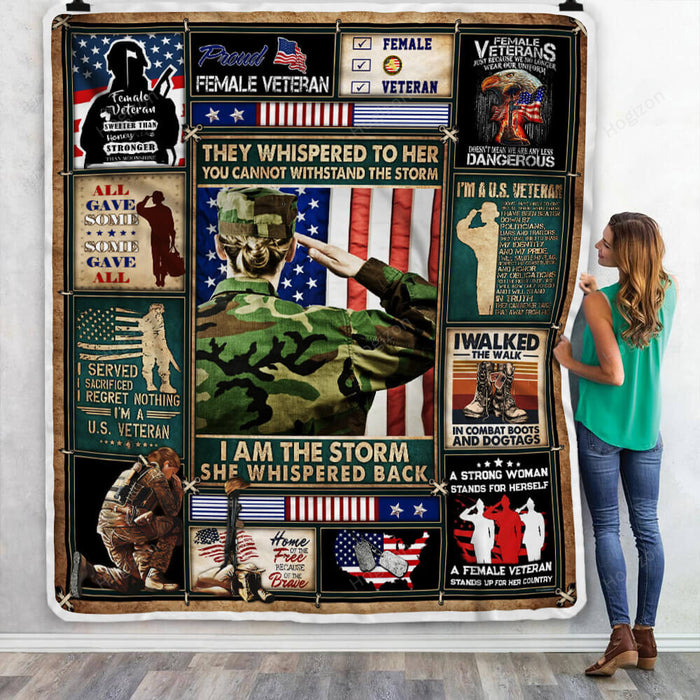 I Am The Storm, Female Veteran Fleece Blanket For Soldier Veterans Memorial's Day Gift Ideas