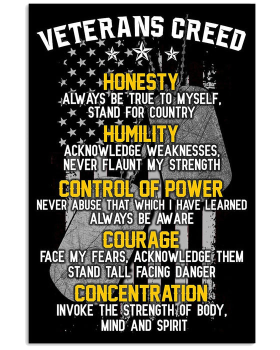 Veterans Creed Honesty Always Be True Canvas Wall Art For Soldier Veterans Memorial's Day Gift Ideas