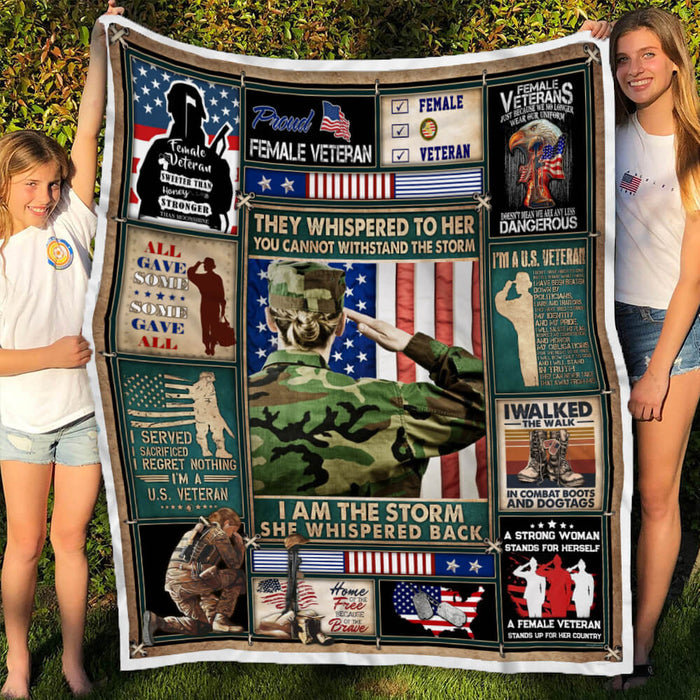 I Am The Storm, Female Veteran Fleece Blanket For Soldier Veterans Memorial's Day Gift Ideas