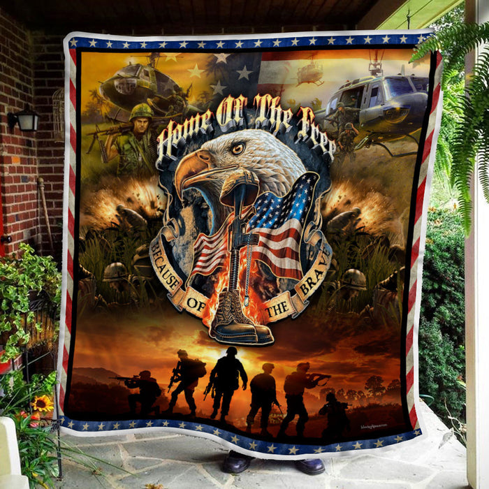 Veteran Home Of The Free Because Of The Brave Fleece Blanket For Soldier Veterans Memorial's Day Gift Ideas