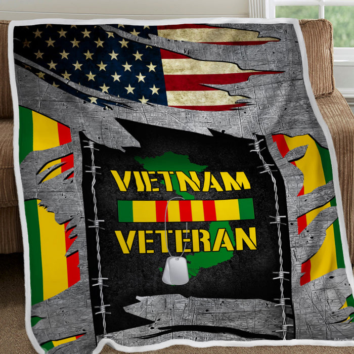 Vietnam Veteran Jesus Cross American US Fleece Blanket For Soldier Veterans Memorial's Day Gift Ideas