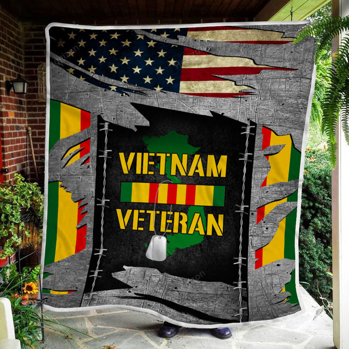 Vietnam Veteran Jesus Cross American US Fleece Blanket For Soldier Veterans Memorial's Day Gift Ideas
