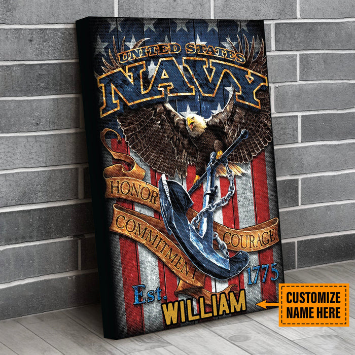 Veteran Personalized Us Navy Honor Courage Commitment American Soldier Patriotic Canvas Wall Art For Soldier Veterans Memorial's Day Gift Ideas
