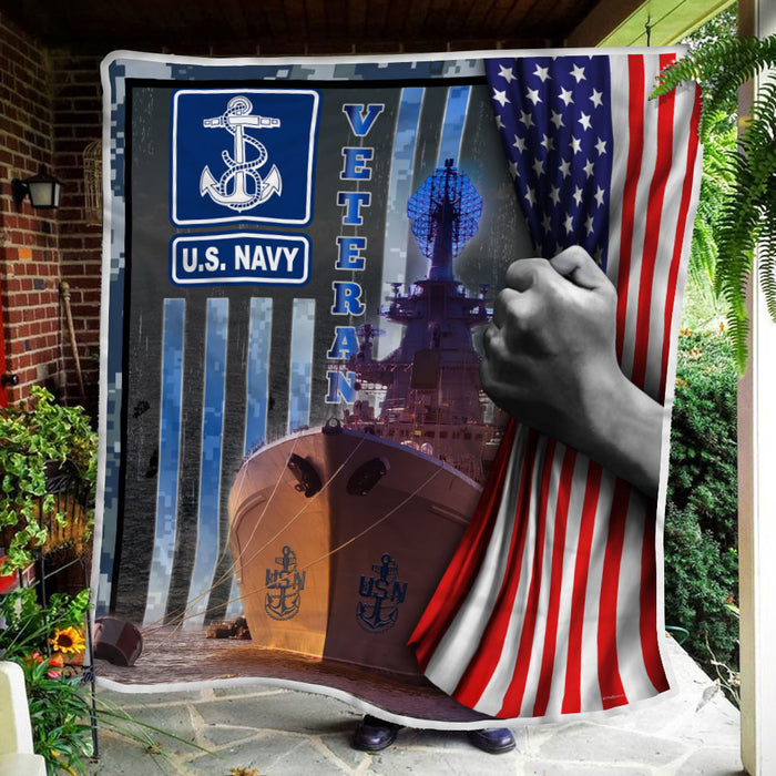 U.S.Navy Cruiser Veteran Fleece Blanket For Soldier Veterans Memorial's Day Gift Ideas