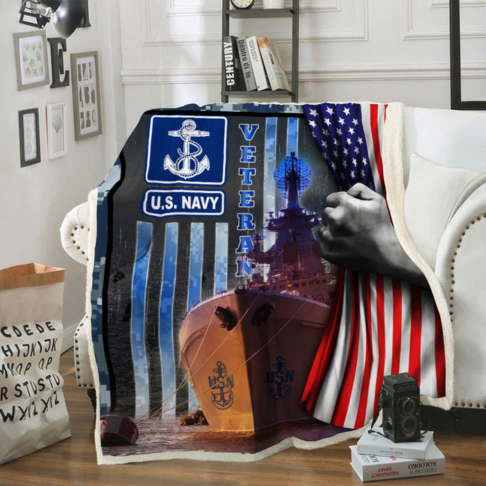 U.S.Navy Cruiser Veteran Fleece Blanket For Soldier Veterans Memorial's Day Gift Ideas