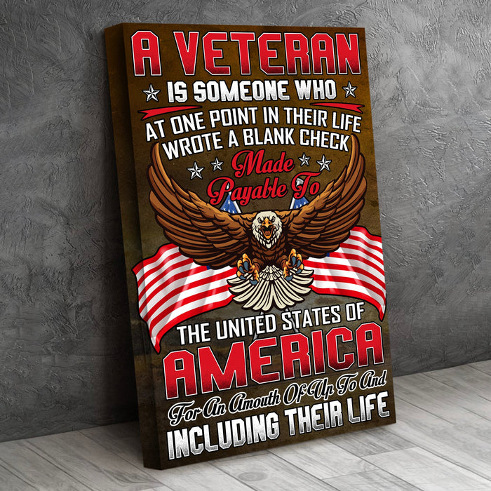 Veteran America Eagle Proud Respect Us Flag Canvas Wall Art For Soldier Veterans Memorial's Day Gift Ideas