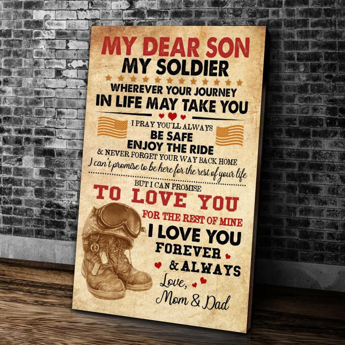 Veteran My Dear Son My Soldier Wherever Your Journey Canvas Wall Art For Soldier Veterans Memorial's Day Gift Ideas